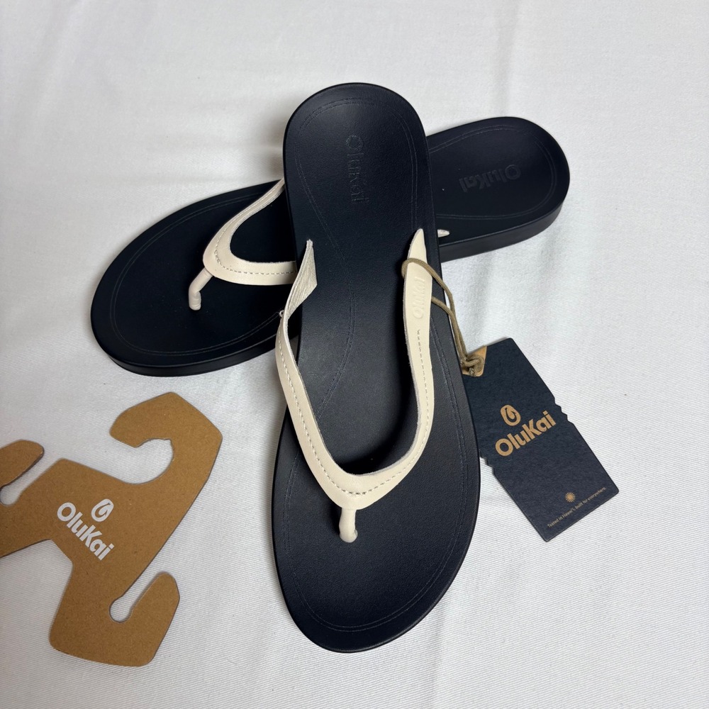OluKai Lalahi Sandal 10 Tapa Lava Rock NEW Leather Thong Flip Flop 20533-20LR